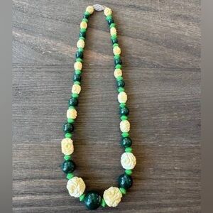Bead Necklace - Bone Beads with green beads - vintage and unique